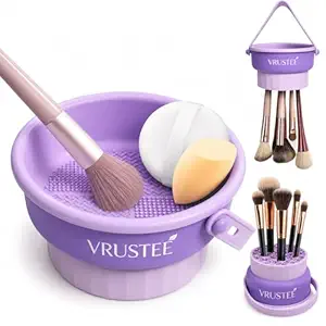 3-in-1 Silicone Makeup Brush Cleaner Bowl with Drying Holder – Portable Cosmetic Brush Cleaning Pad with Suction Cups – Brush Washing Bowl, Puff And Sponge Cleaning Tool, Sponge Cleaner