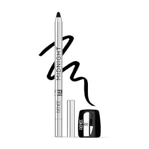 Midnight Kohl Kajal Pencil | Waterproof, Smudgeproof With Sharpener | 24 Hours Long Stay | Darkest Black | One Swipe Application | Vitamin E, Olive Oil and Castor Oil | Matte Finish