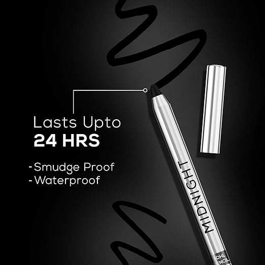 Midnight Kohl Kajal Pencil | Waterproof, Smudgeproof With Sharpener | 24 Hours Long Stay | Darkest Black | One Swipe Application | Vitamin E, Olive Oil and Castor Oil | Matte Finish - Image 3