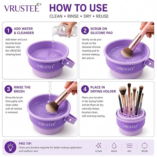 3-in-1 Silicone Makeup Brush Cleaner Bowl with Drying Holder – Portable Cosmetic Brush Cleaning Pad with Suction Cups – Brush Washing Bowl, Puff And Sponge Cleaning Tool, Sponge Cleaner - Image 4