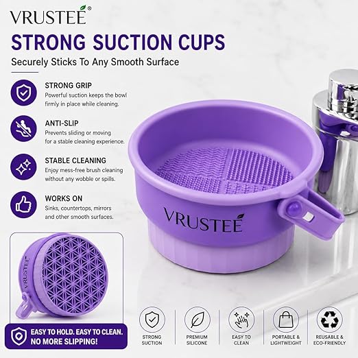 3-in-1 Silicone Makeup Brush Cleaner Bowl with Drying Holder – Portable Cosmetic Brush Cleaning Pad with Suction Cups – Brush Washing Bowl, Puff And Sponge Cleaning Tool, Sponge Cleaner - Image 3