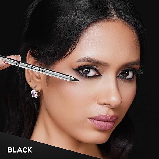 Midnight Kohl Kajal Pencil | Waterproof, Smudgeproof With Sharpener | 24 Hours Long Stay | Darkest Black | One Swipe Application | Vitamin E, Olive Oil and Castor Oil | Matte Finish - Image 5